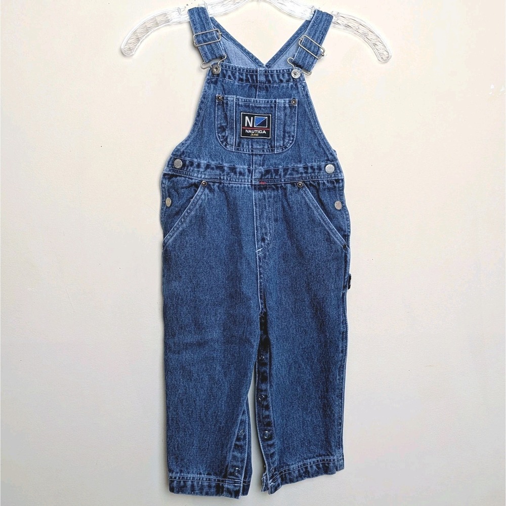 Vintage Nautica Denim Bib Carpenter Overalls Blue 90s Logo Y2K Boat Toddler 2T